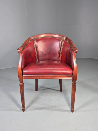 Vintage Tub Chair Antique Style Danish Made Red Vinyl Upholstery EB12696