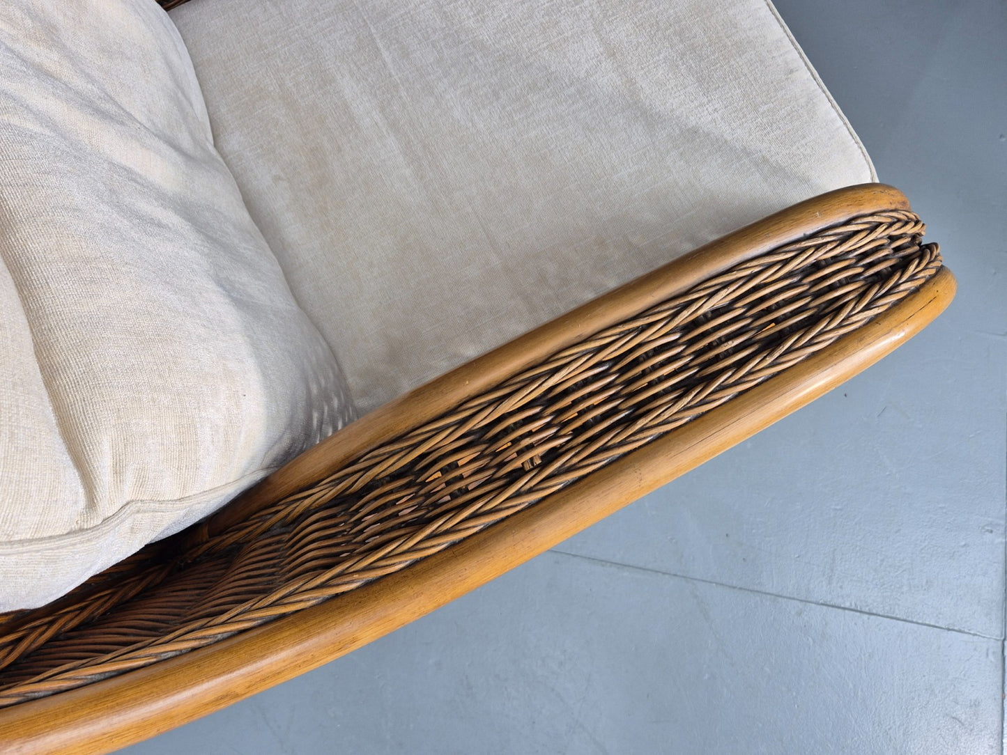 Vintage Bamboo and Rattan Chair and Footstool 1980s Retro Conservatory EB12808