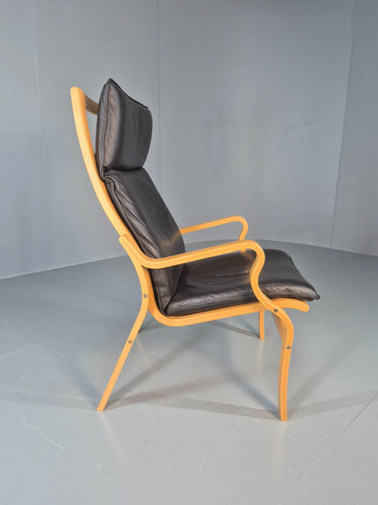 Vintage Danish Lounge Chair Leather and Bentwood 1980s Retro MCM EB13079