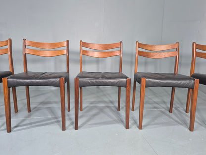6 Vintage Danish Teak Dining Chairs Mid Century Leather Mogens Kold  EB12650