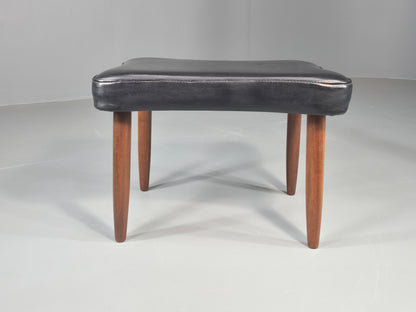 Vintage Mid Century Danish Footstool Black Vinyl Teak Legs 1960s Retro EB12025