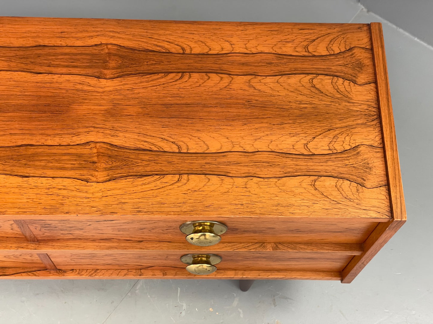 Vintage Chest Of Drawers TV Unit Danish 1960s Mid Century Brass Darkwood EB12350