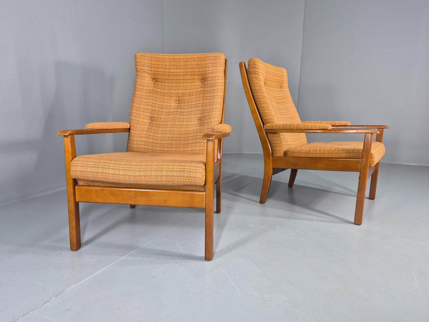 2 Vintage 1960s Lounge Chairs Beech and Orange Cintique Retro MCM  EB11930