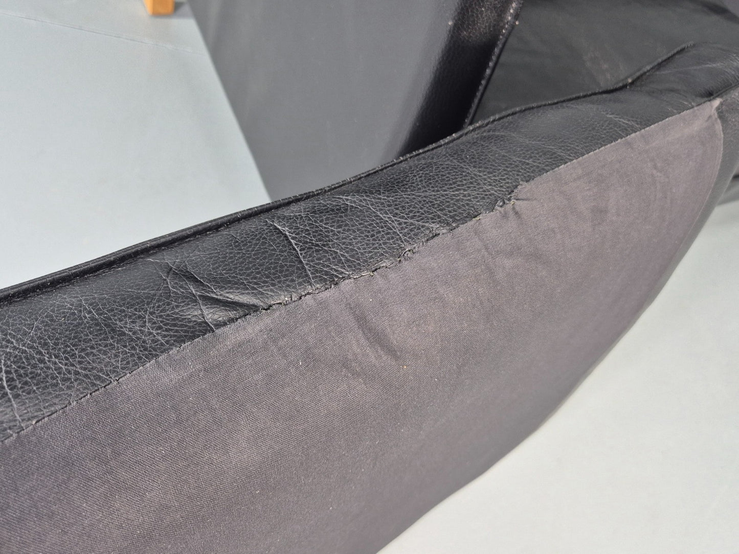 Vintage 3 Seater Sofa Danish Black Leather Mid Century Style 1980s Retro EB12418