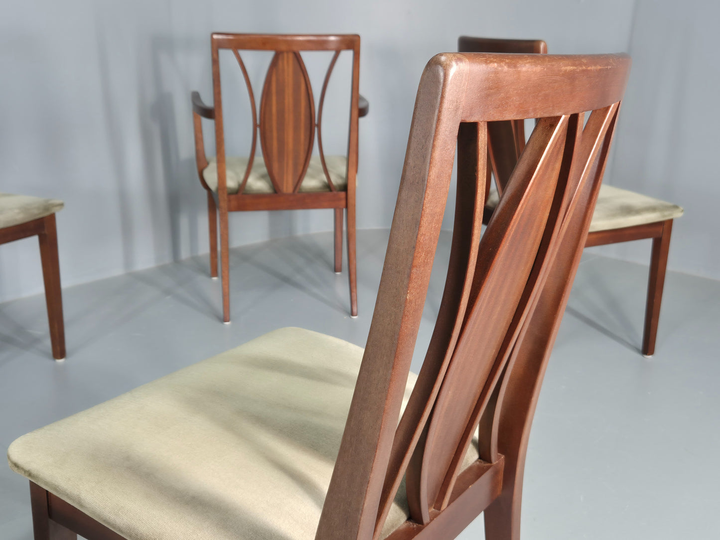 6 Vintage G Plan Teak Dining Chairs X Frame Green Seats 1970s Retro EB12260