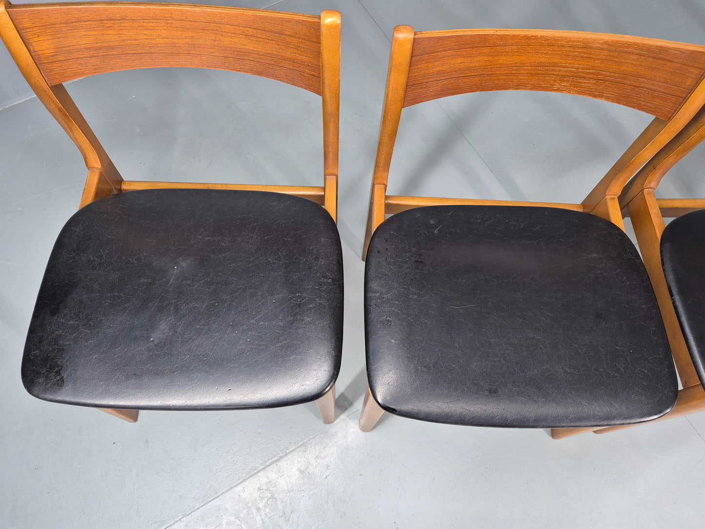 4 Vintage 1960s Dining Chairs Beech Frames Vinyl Seats Retro Mid Century EB12523
