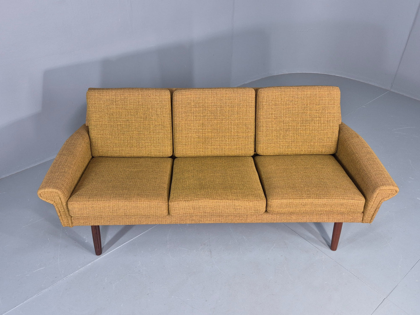 Vintage Danish 3 Seater Sofa 1960s Mid Century Retro Muted Yellow Green EB12541