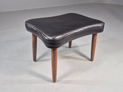 Vintage Danish Mid Century Footstool Black Vinyl Teak Legs 1960s Retro EB12153