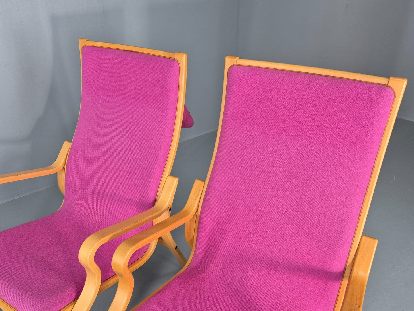 2 Vintage Bentwood Lounge Chairs Finn Ostergaard Pink Wool Retro EB12143