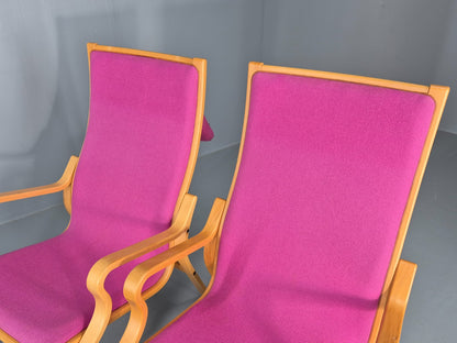 2 Vintage Bentwood Lounge Chairs Finn Ostergaard Pink Wool Retro EB12143