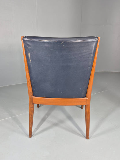 Vintage Mid Century Teak Armchair Blue Leather 1960s Retro  EB11900