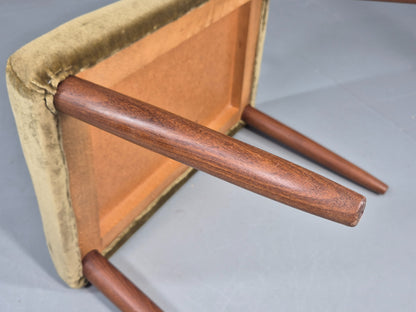 Vintage Danish Mid Century FootStool Teak legs Green Velour 1960s Retro EB12030