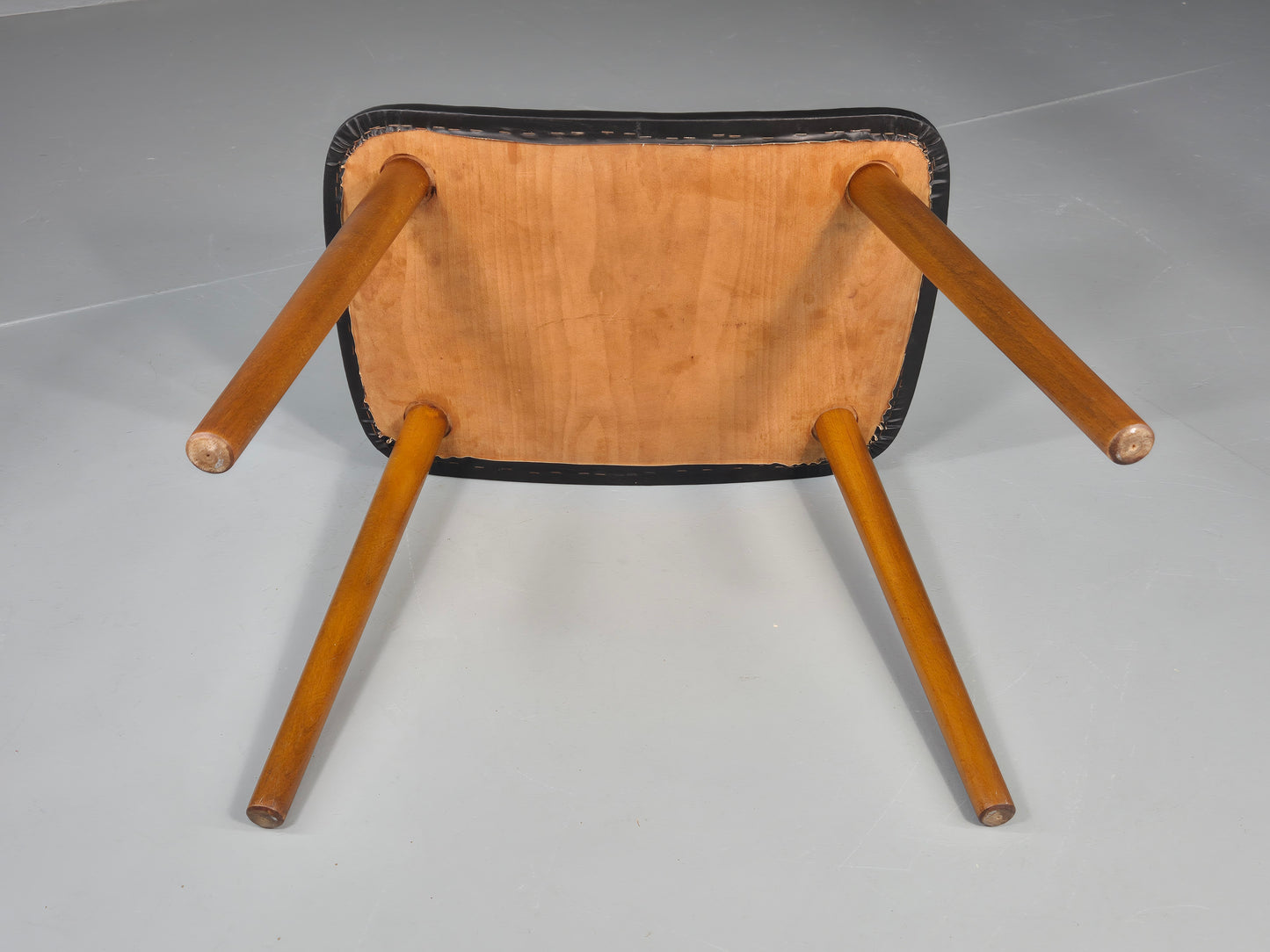 Vintage Mid Century Danish Footstool Black Vinyl Curved Form EB12026
