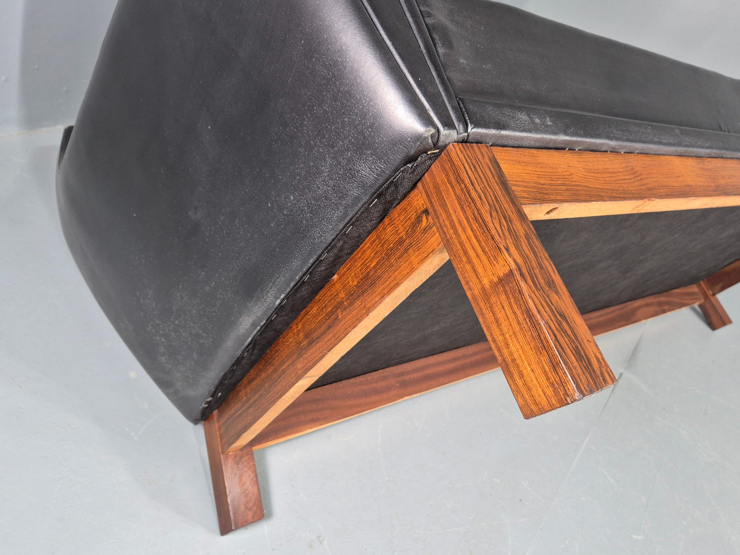 Vintage Mid Century 3 Seater Sofa Black Leather Danish 1960s Retro EB10403