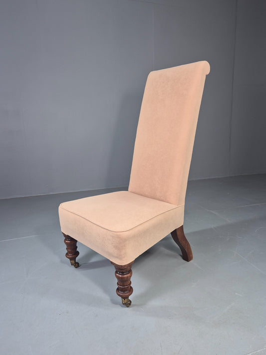Vintage Slipper Chair Edwardian Antique Cream Cotton Oak Frame EB13125
