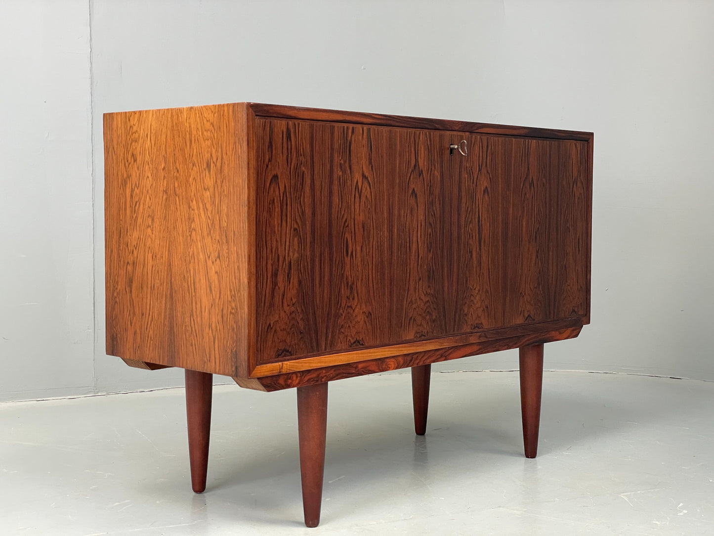 Vintage 1960s Danish Cabinet Mid Century Darkwood Drop Door Shelving EB12355