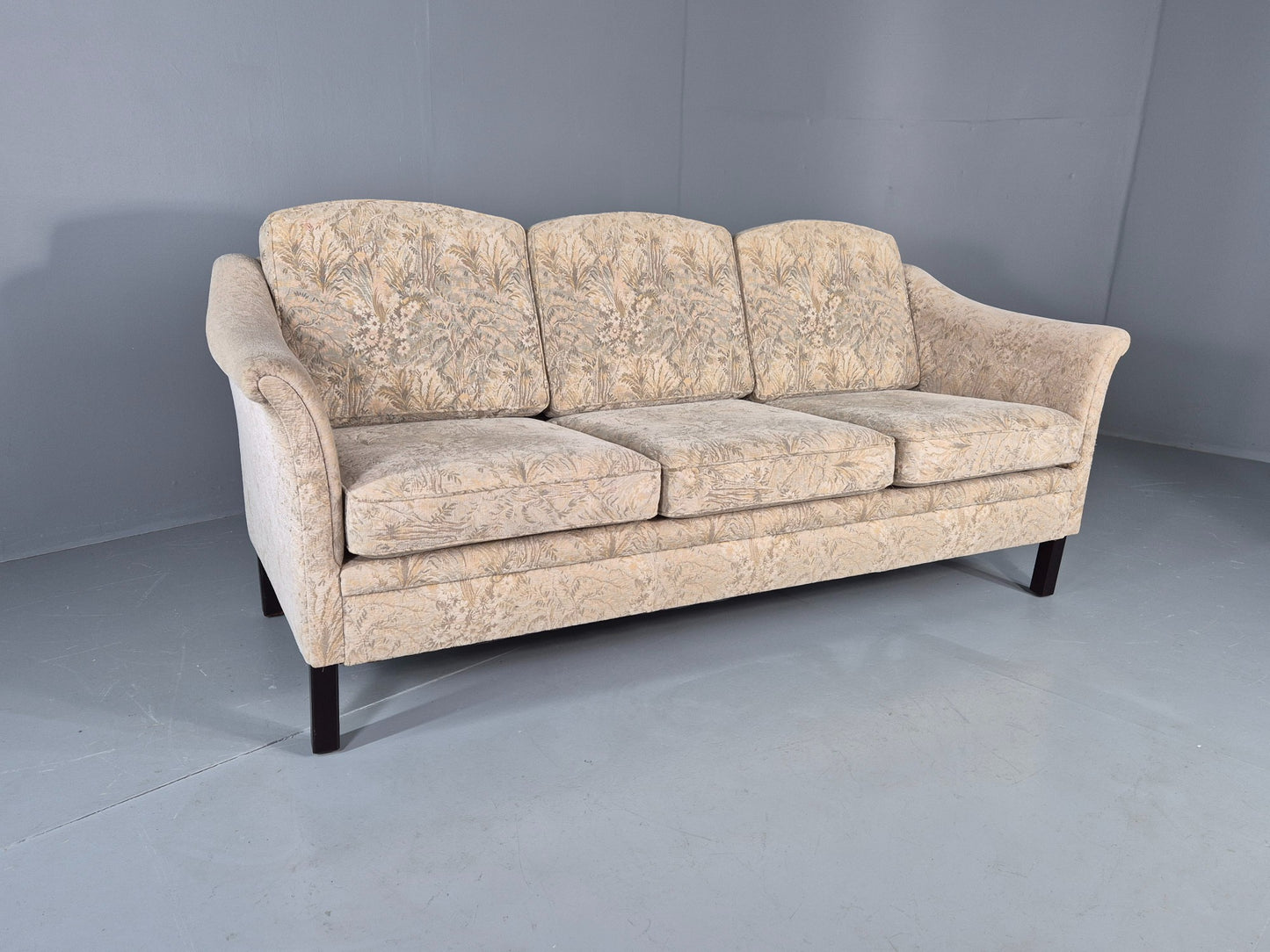 Vintage Danish 3 seater Sofa 1980s Floral Cotton Velour retro MCM EB12562