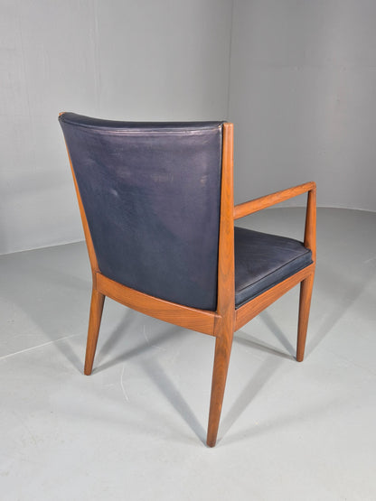Vintage Mid Century Teak Armchair Blue Leather 1960s Retro  EB11909