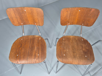 3 Vintage Danish Stacking Industrial Chairs Teak and Steel Retro 1960s EB12404