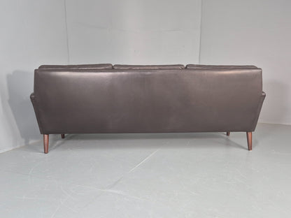 Vintage Mid Century 3 seater Danish Brown Leather Sofa Retro 1960s EB12261