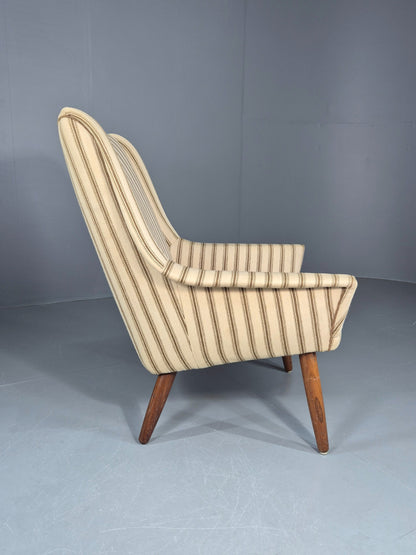 Vintage Mid Century Lounge Chair Danish Design 1960s Cream Wool Stripe EB12095