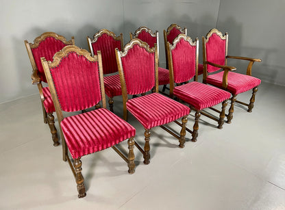 8 Baroque Style Dining Chairs 1950s Danish Oak Original Covers EB06750