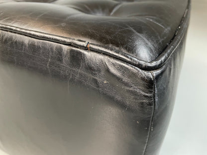 Vintage 1960s Leather footstool Square Form Ottoman Pouffe EB04800