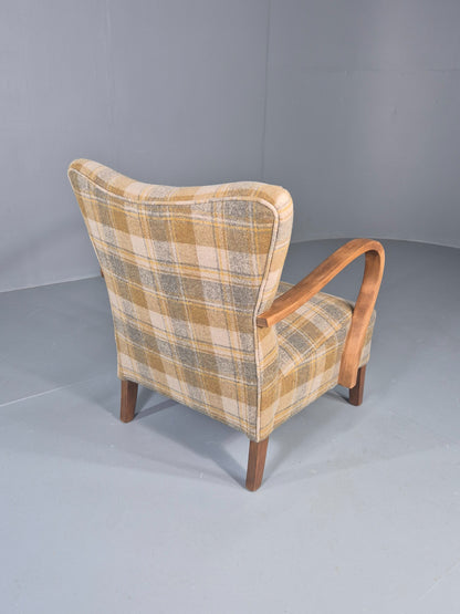 Vintage Danish Art Deco Open Armchair New Upholstery Snowshill Tartan EB12310