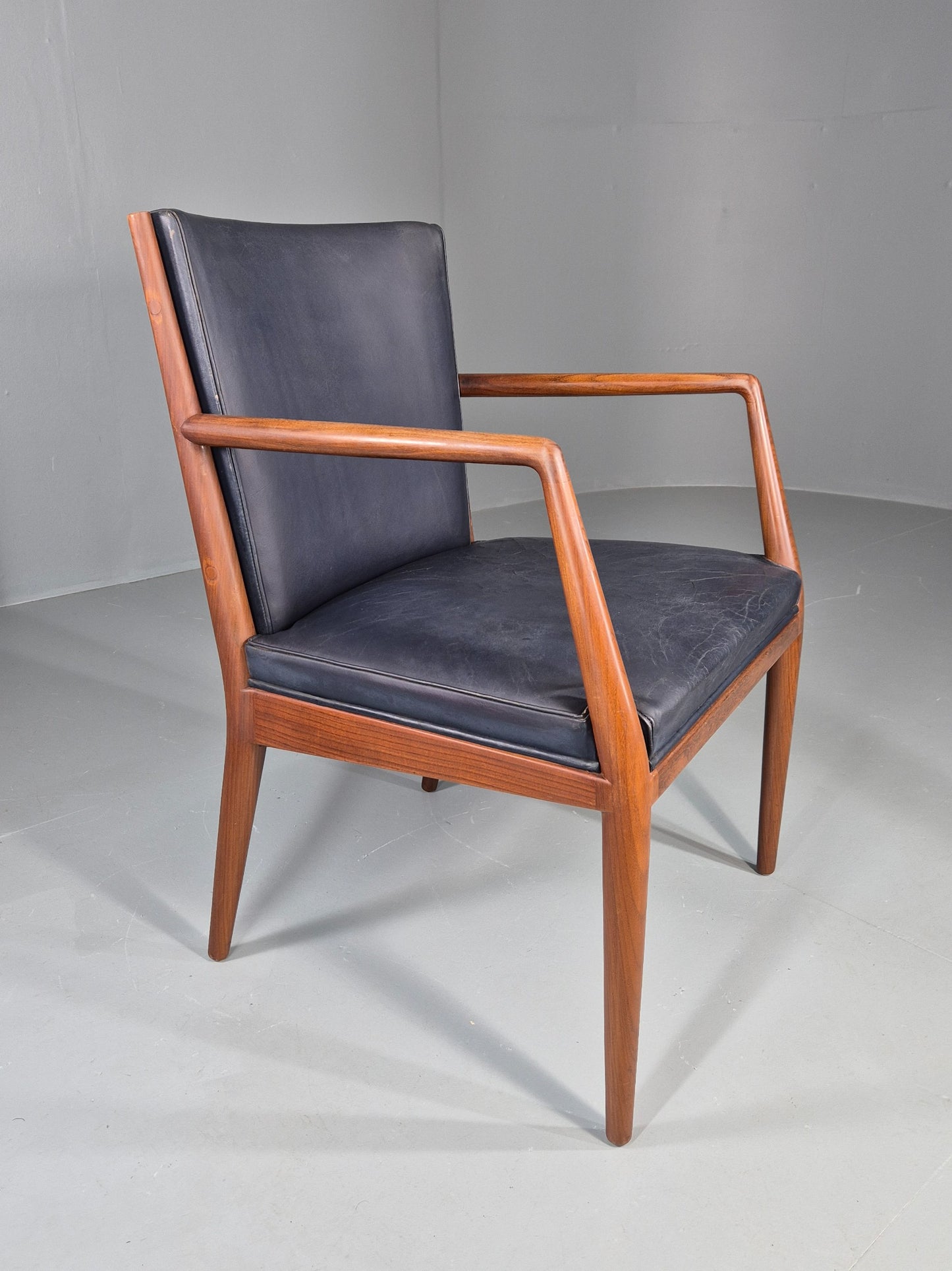 Vintage Mid Century Teak Armchair Blue Leather 1960s Retro EB11908