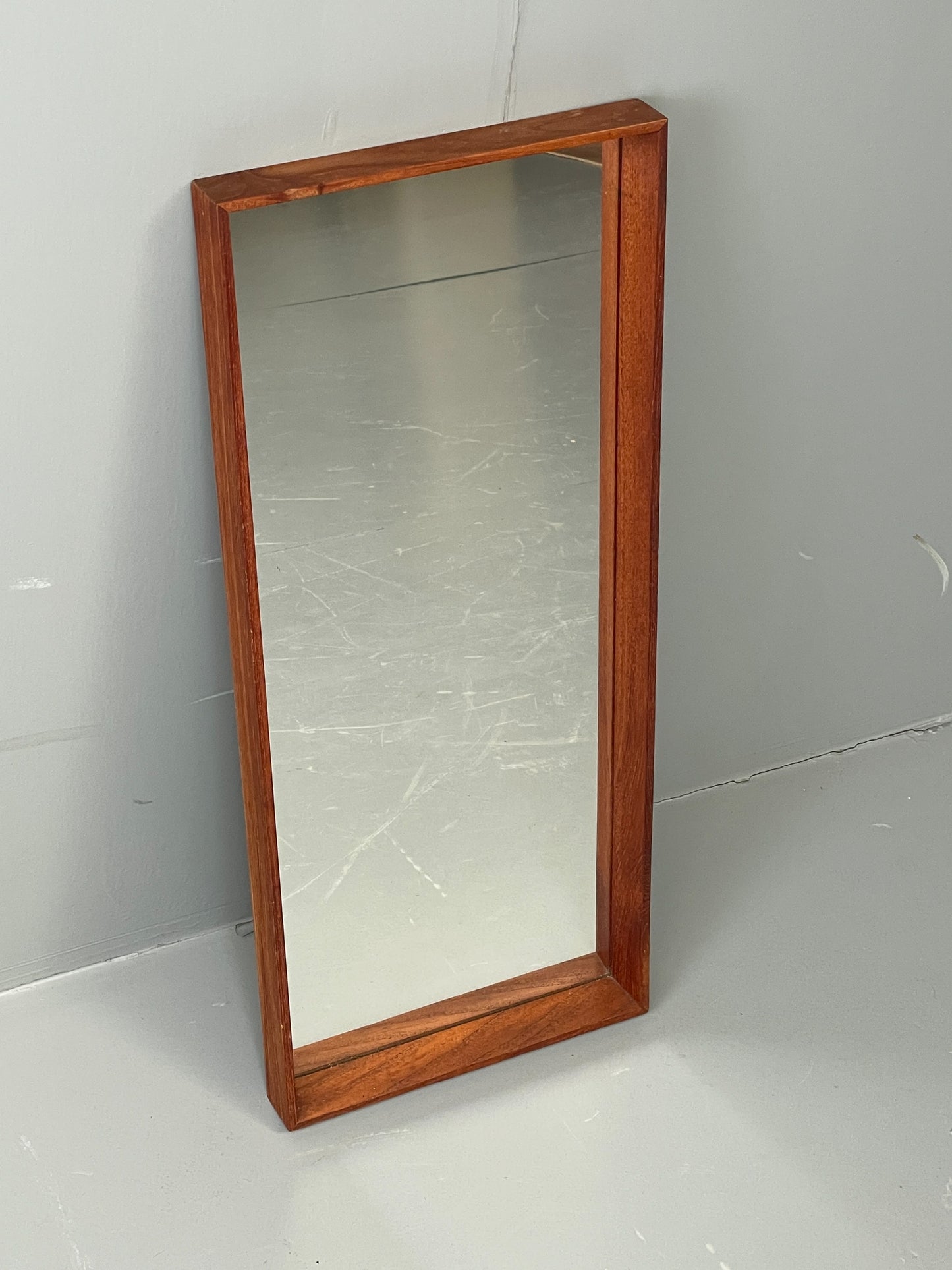 Vintage Teak Wall Mirror Rectangular Solid Danish Mid Century EB11966