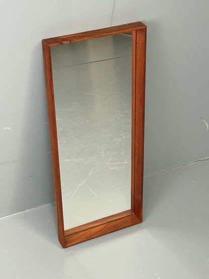 Vintage Teak Wall Mirror Rectangular Solid Danish Mid Century EB11966