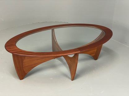 G Plan Astro Coffee Table Oval Teak 1960s Mid Century Vintage Glass Top EB12950
