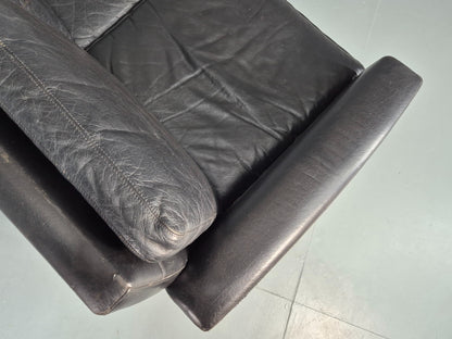 Mid Century 3 Seater Sofa Danish 1960s Black Leather Retro Modern Design EB11355