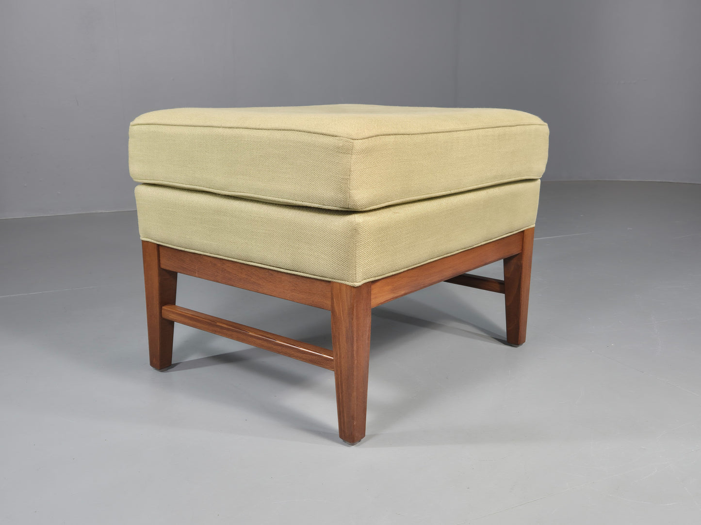 Vintage Mid Century Footstool Green Wool Teak Frame 1970s Retro EB12158