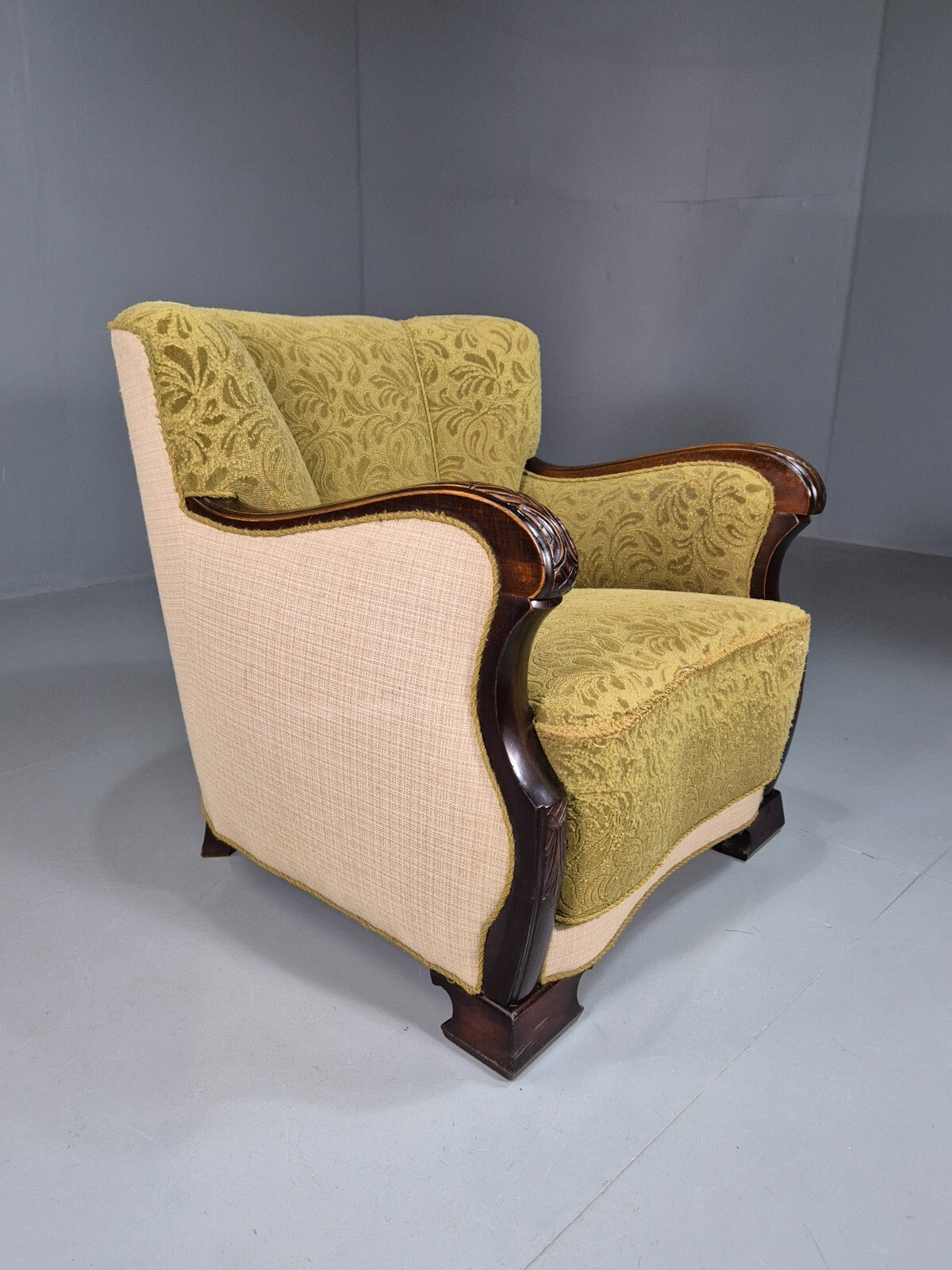 Vintage Danish Lounge Chair Green and Cream Art Deco Antique 1930s EB7575 VCLO