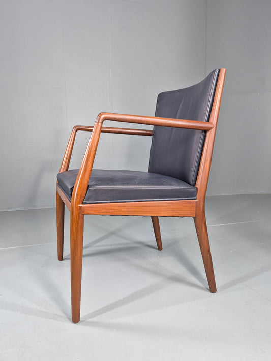 Vintage Mid Century Teak Armchair Blue Leather 1960s Retro EB11899