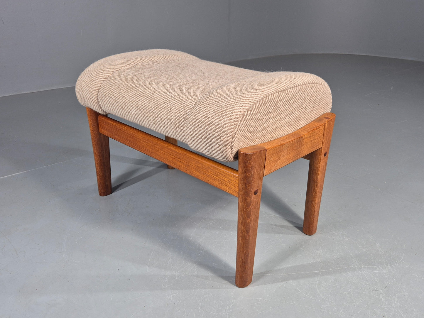 Vintage Mid Century Danish Footstool Teak Cream wool 1970s Retro EB12046