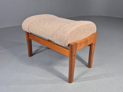 Vintage Mid Century Danish Footstool Teak Cream wool 1970s Retro EB12046