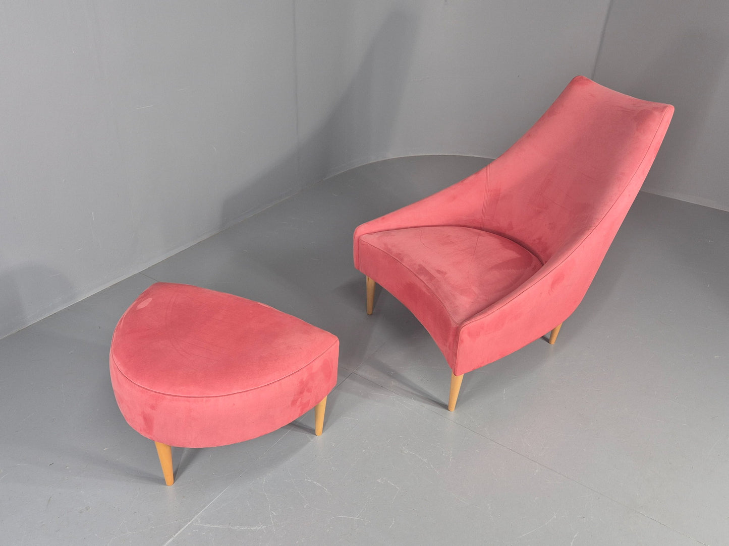 Vintage Silencio Chair and Footstool Pink Velvet Design Richard Ferrer  EB11943