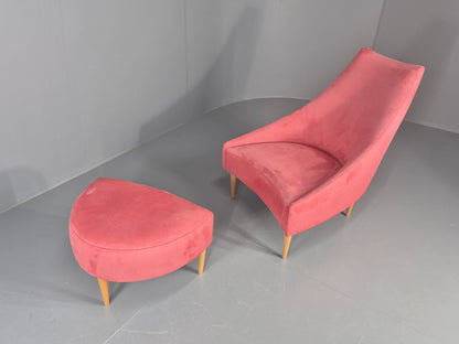 Vintage Silencio Chair and Footstool Pink Velvet Design Richard Ferrer  EB11943