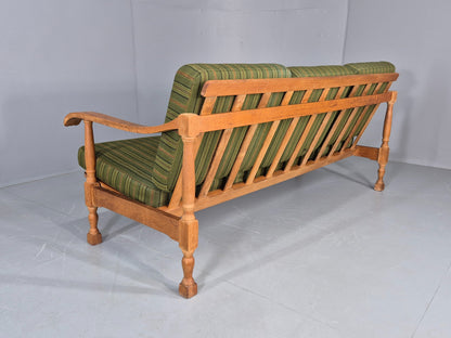 Vintage Danish 3 seater Sofa Oak Kjaenulf Green Cushions 1970s Retro  EB12775