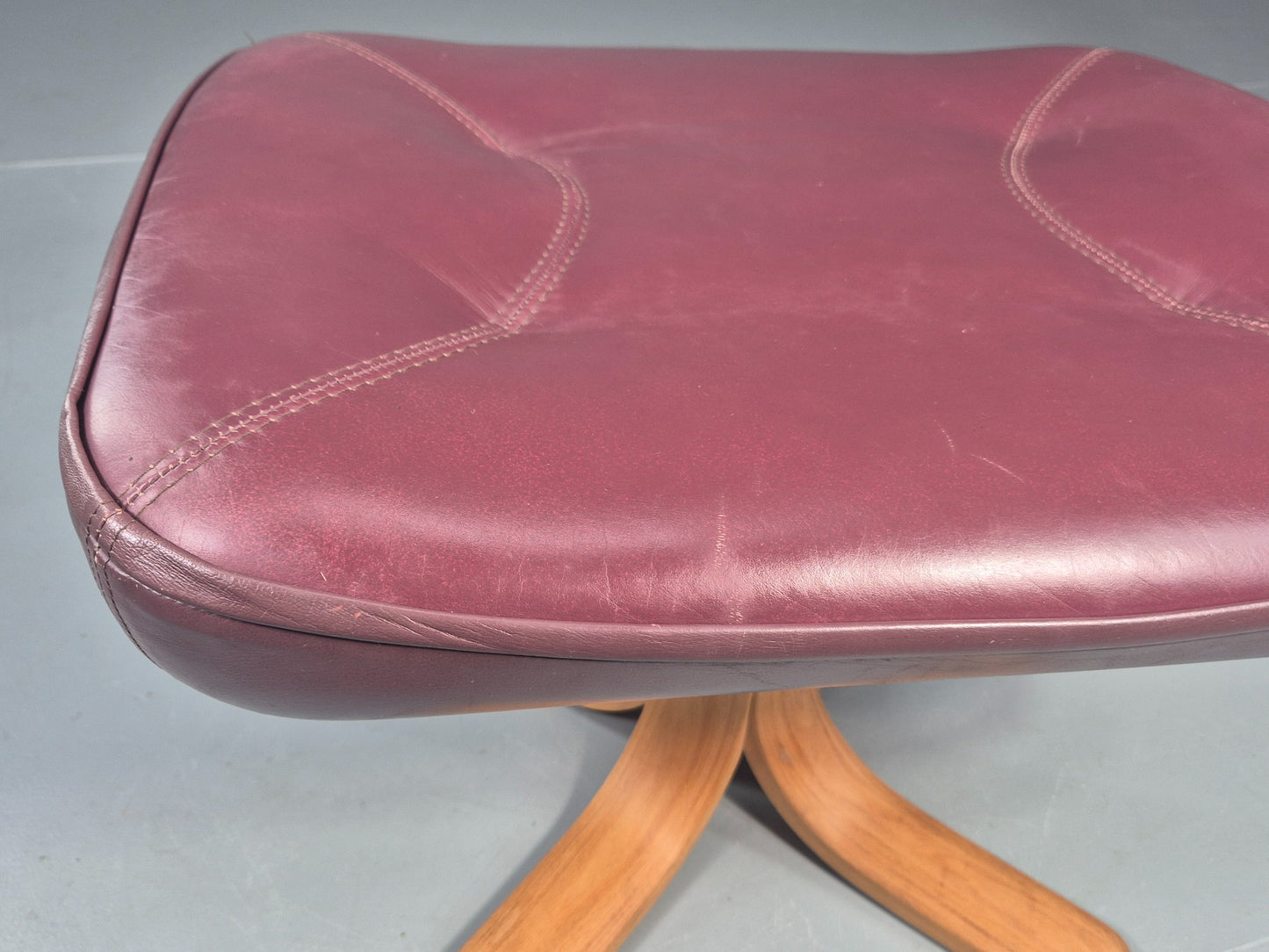 Vintage Stouby Swivel Footstool 1980s Burgundy Leather Bentwood Base EB12051