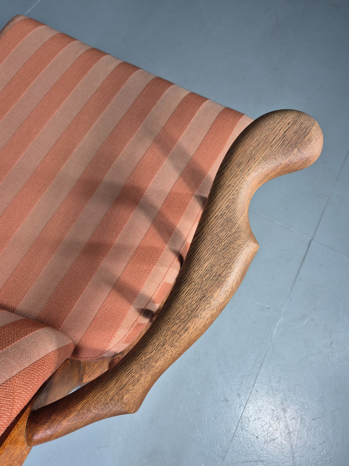 Vintage Danish Oak Lounge Chair 1950s Cottage Style Pink Striped Cotton EB12708