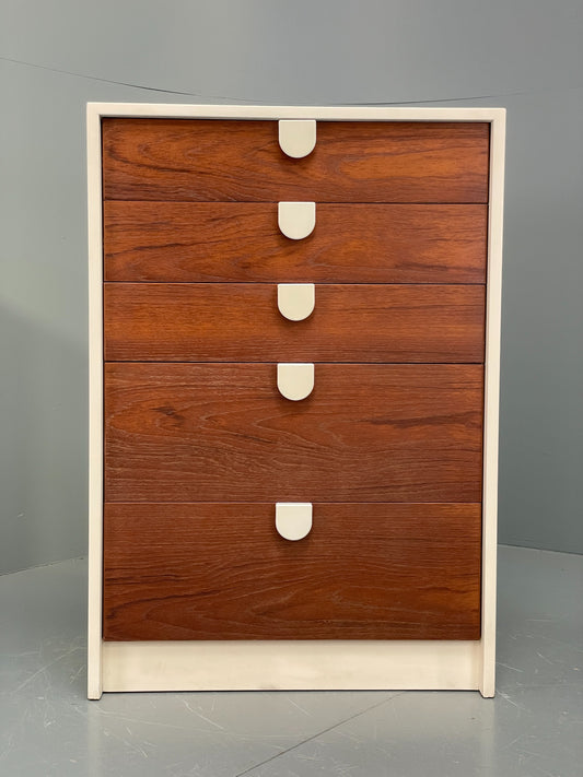Vintage Chest Of Drawers 1970s Teak White Retro Chunky Handles EB12070