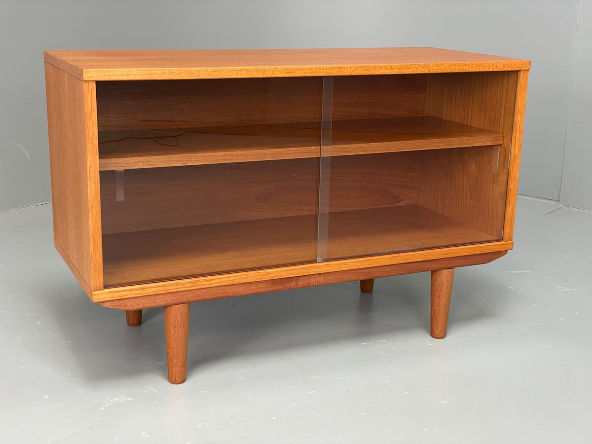 Vintage 1970s Teak Cabinet Glass Sliding Door Retro Mid Century Shelving EB12932