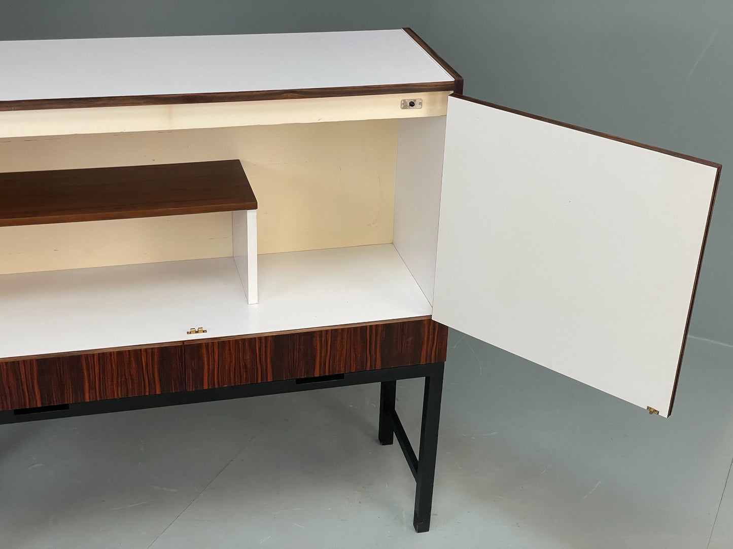 Vintage Cabinet White Formica Darkwood Retro 1960s Shelving Mid Century EB12517