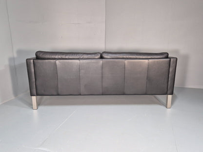 Vintage 3 Seater Stouby Sofa 1990s Black Leather Steel Legs Retro MCM  EB09079