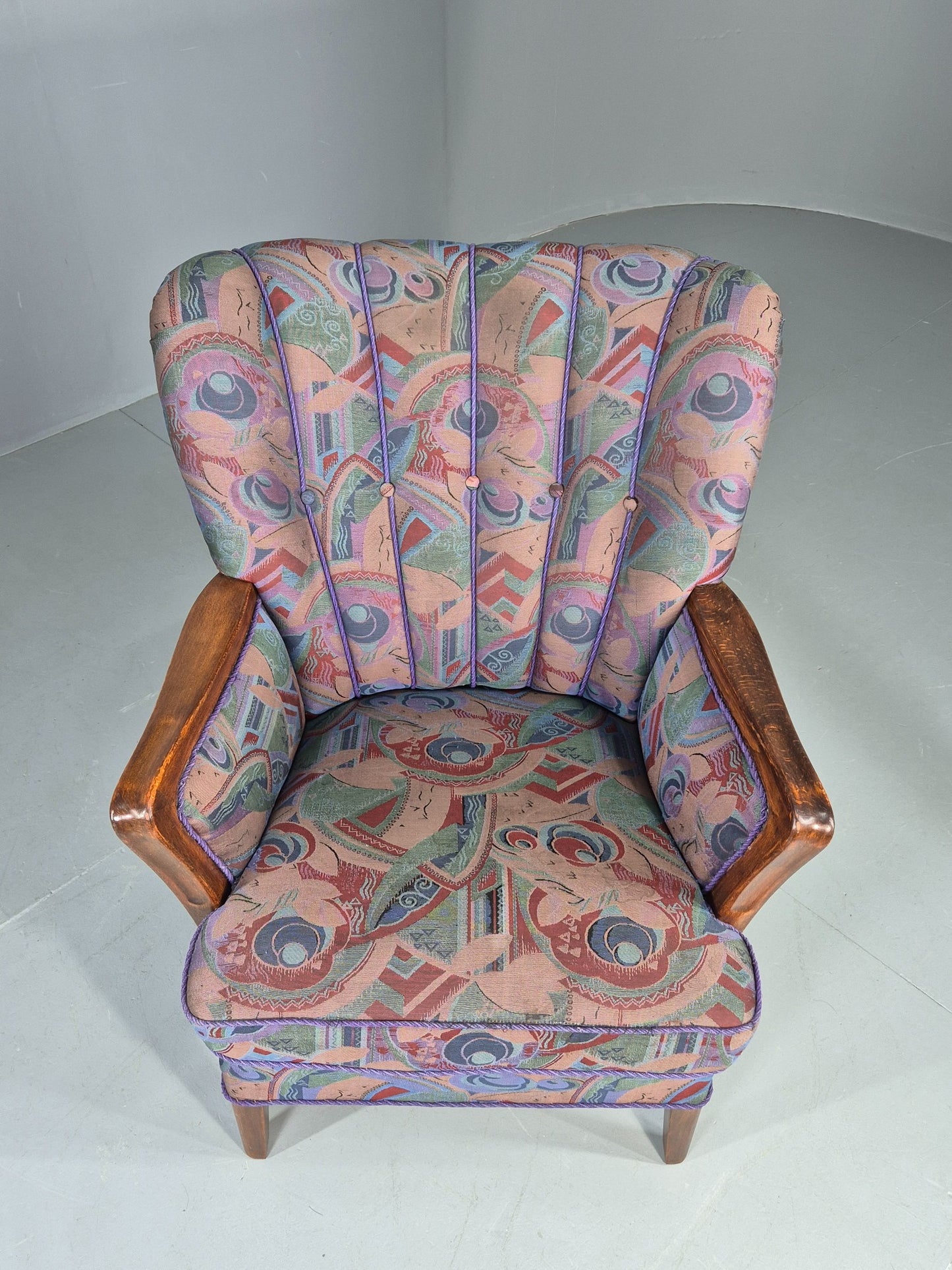 Vintage Danish Art Deco Armchair with 1980s Purple Makeover Retro MCM EB12763