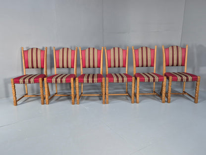 6 Vintage Kjaernulf Style Danish Oak Dining Chairs 1970s Retro Red Wool EB9535