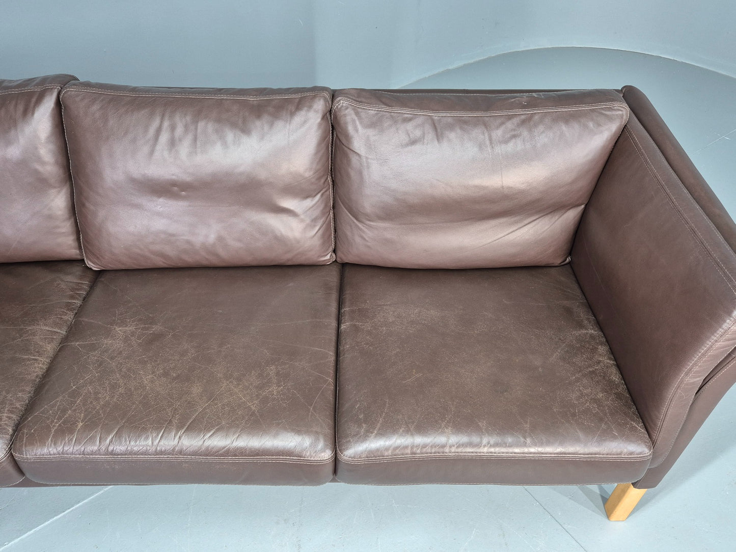 Vintage Danish 3 Seat Sofa Brown Leather 1980s Retro MCM  EB12417